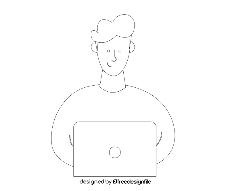 Man on laptop illustration black and white clipart