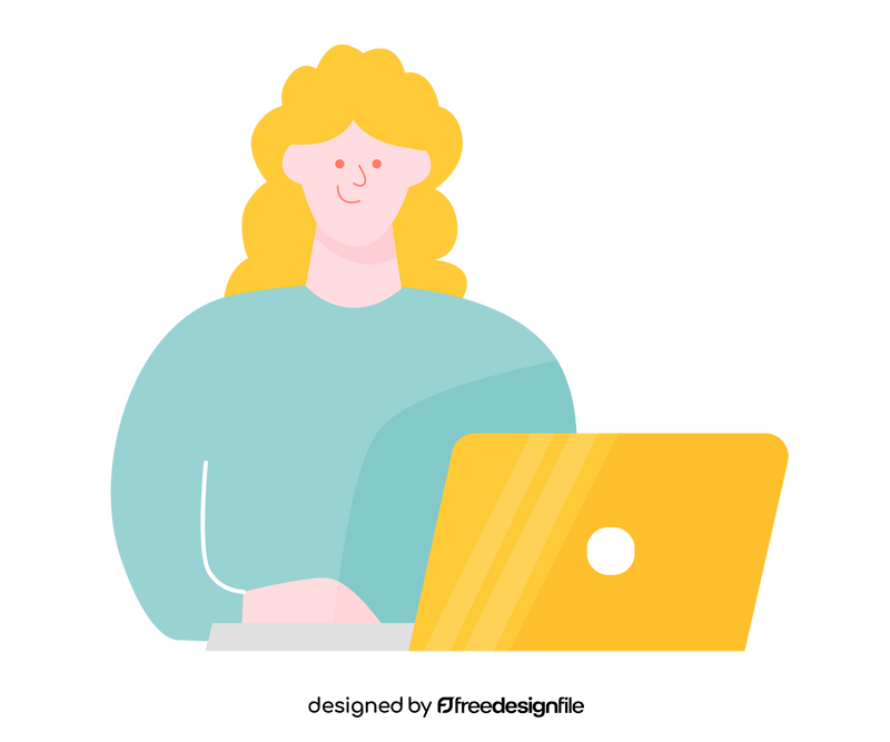 Cartoon woman working on laptop computer clipart