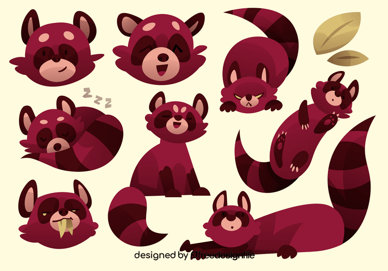 Red panda cartoon set vector