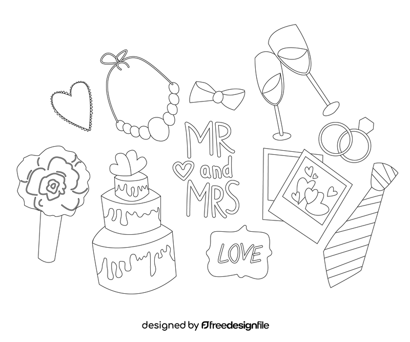 Wedding elements black and white vector