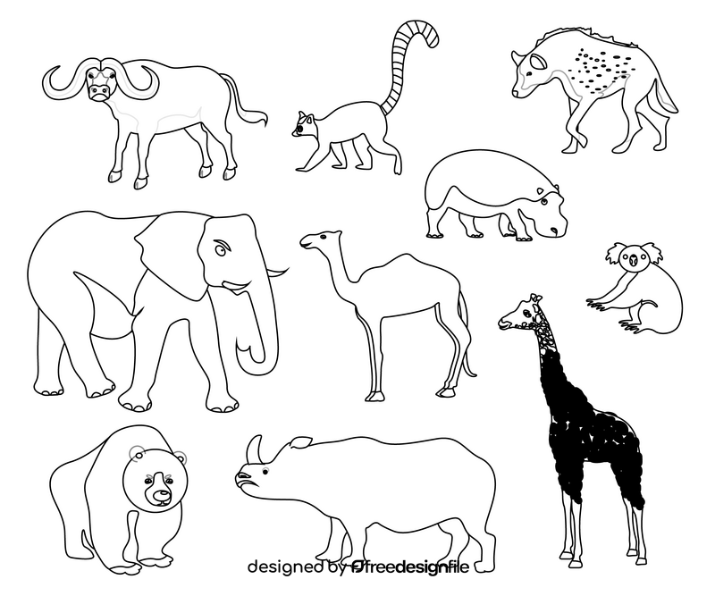 Forest wild animals black and white vector