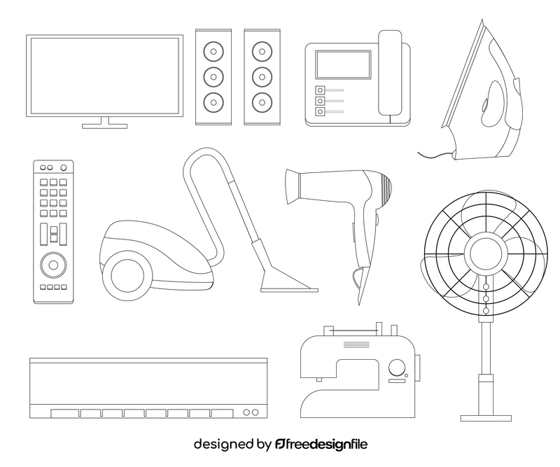 Home electronics appliances black and white vector