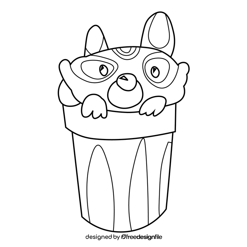 Racoon in trash hunter black and white clipart