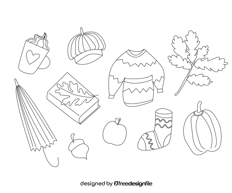 Set of autumn elements black and white vector