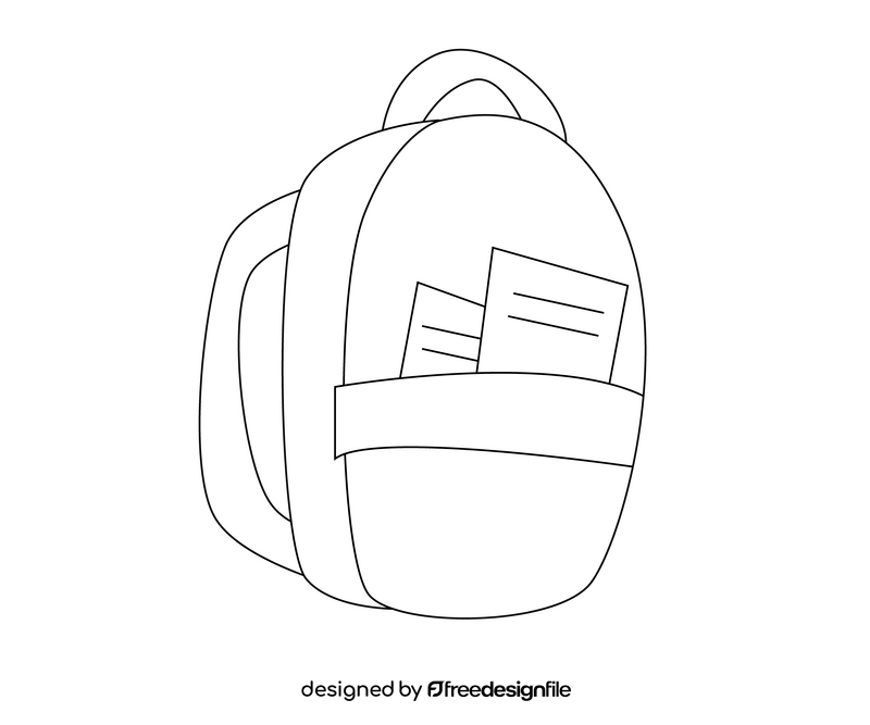 Boy school backpack black and white clipart