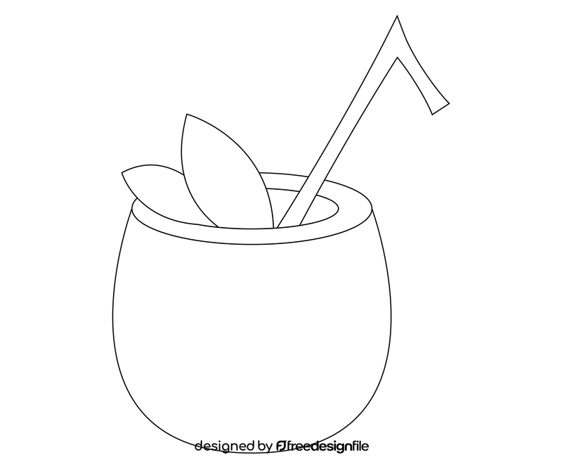 Beach coconut cocktail black and white clipart