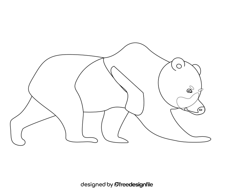 Walking cartoon bear black and white clipart