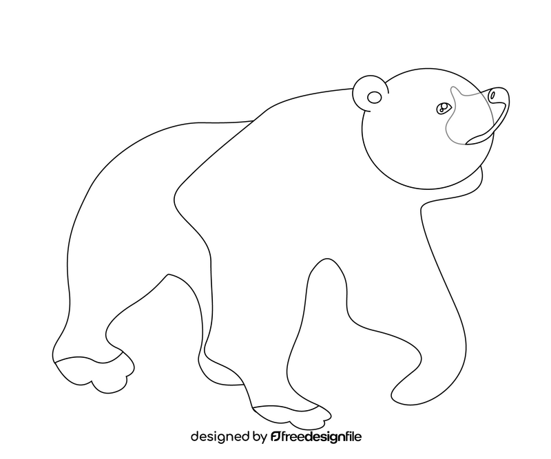 Cute bear walking black and white clipart