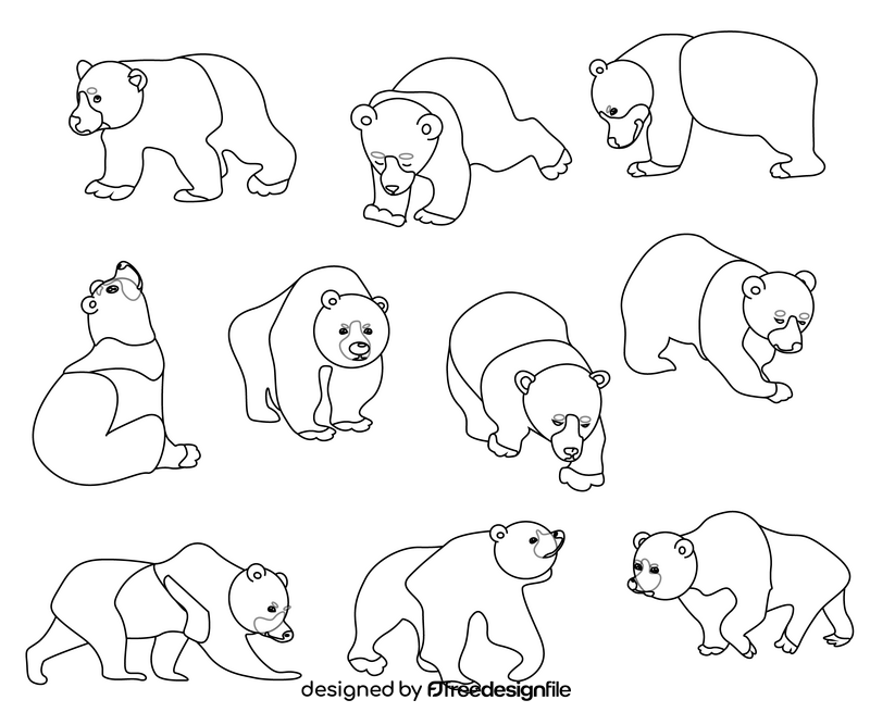 Cute brown bears black and white vector