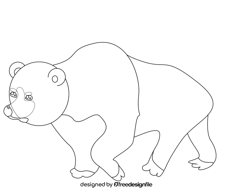 Running bear drawing black and white clipart