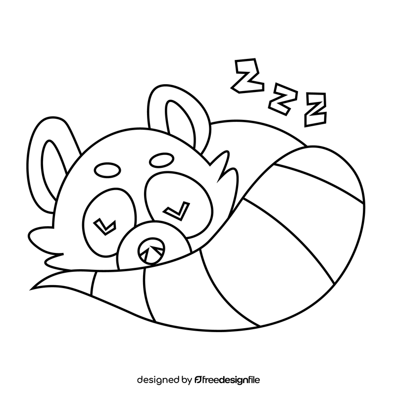 Printable red panda sleeping black and white clipart