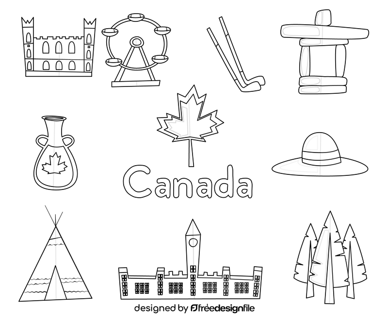 Canada travel icons black and white vector