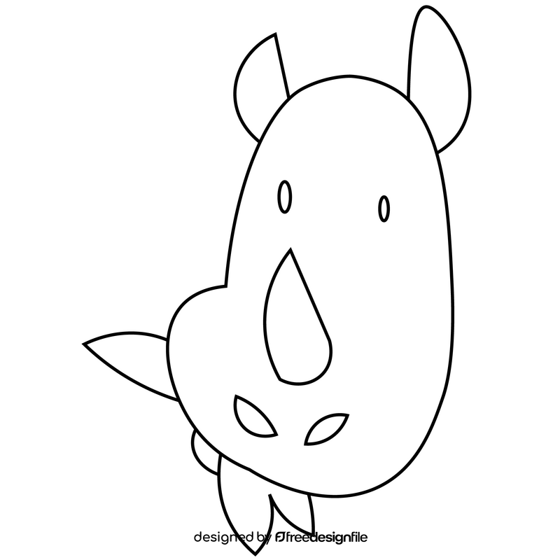 Cartoon rhino eating black and white clipart