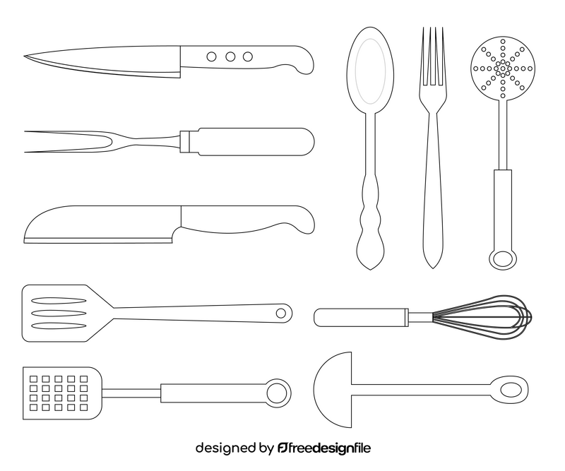 Set of cutlery black and white vector