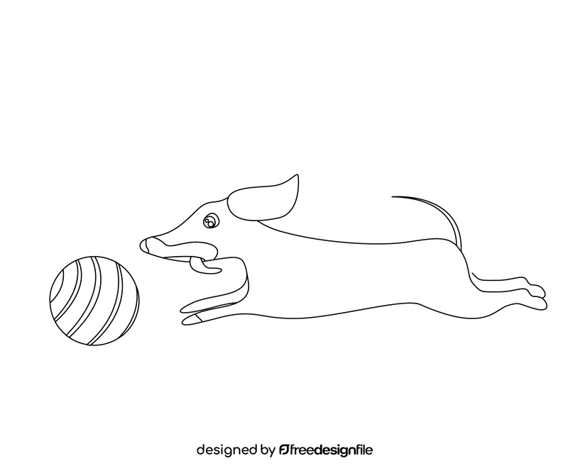 Dachshund dog running with a ball black and white clipart