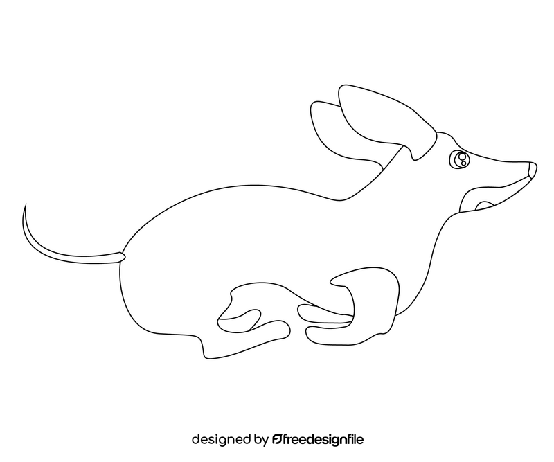 Running dachshund dog illustration black and white clipart