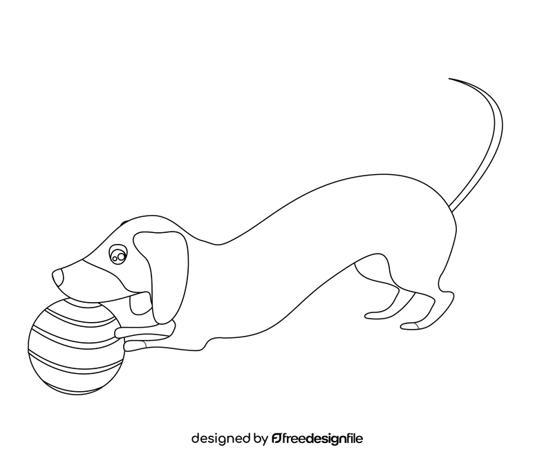 Cartoon dachshund playing ball black and white clipart