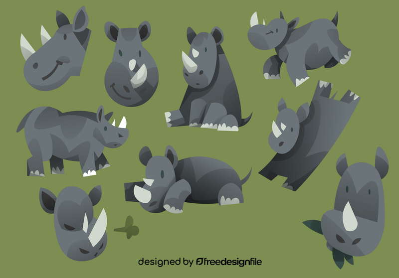 Rhino cartoon set vector