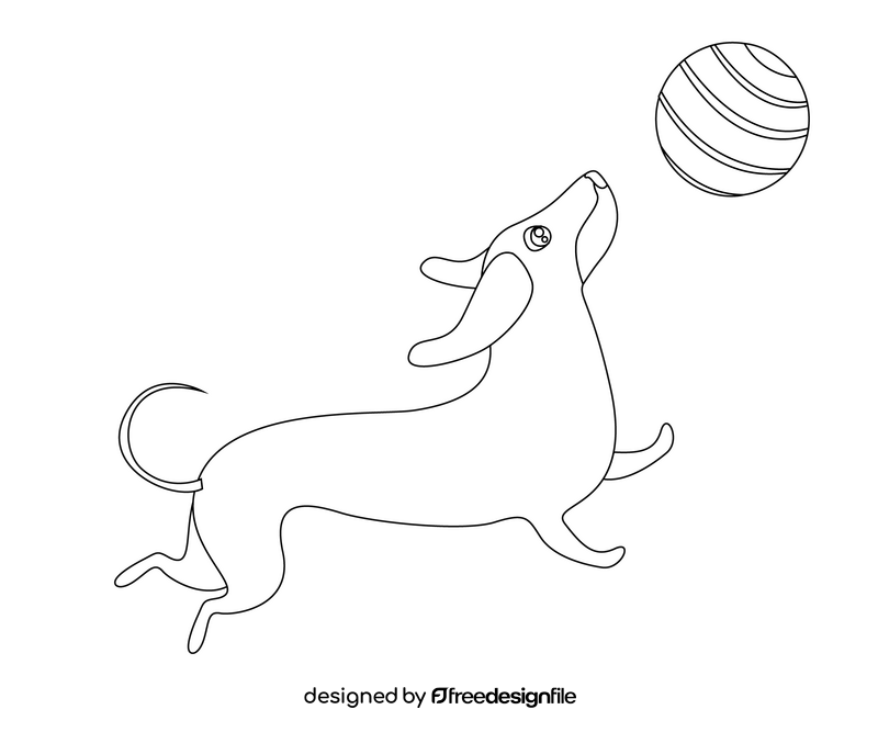 Dachshund dog playing with ball black and white clipart