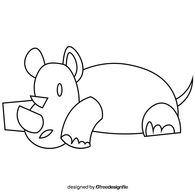 Rhino lying black and white clipart