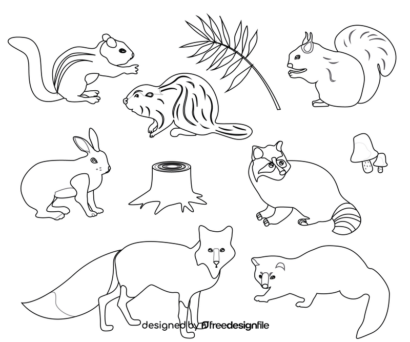 Forest cartoon animals black and white vector free download