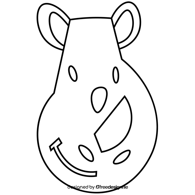 Cute rhino head black and white clipart