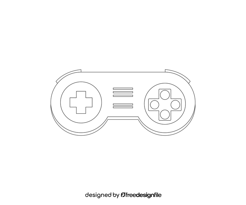 Retro video gamepad drawing black and white clipart