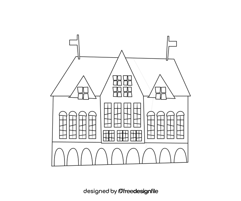 Cartoon building black and white clipart