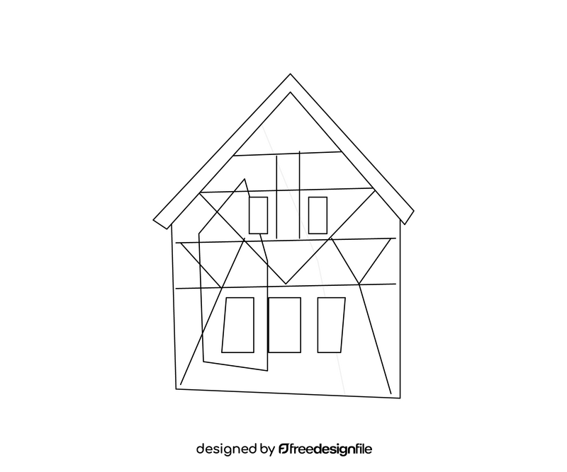 House illustration black and white clipart