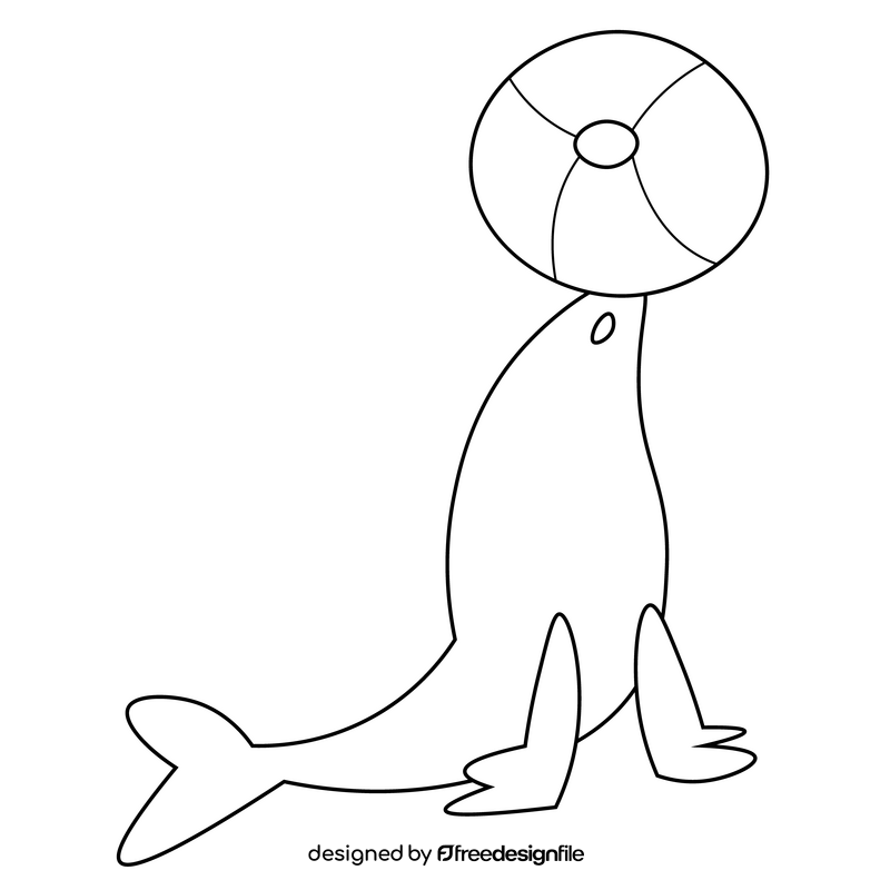 Seal in circus playing ball black and white clipart