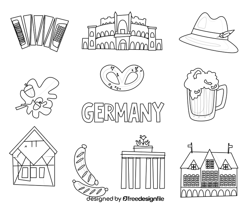 Germany travel symbols black and white vector