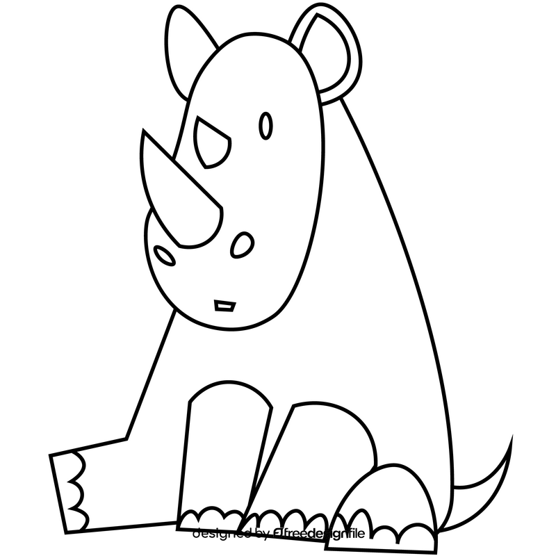 Rhinoceros sitting black and white clipart