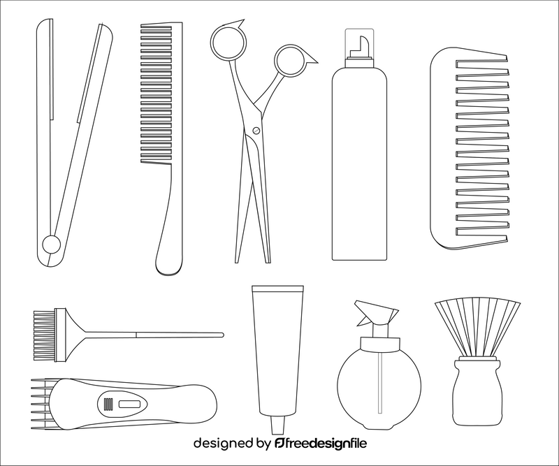 Hairdresser accessories, hairdressing tools black and white vector