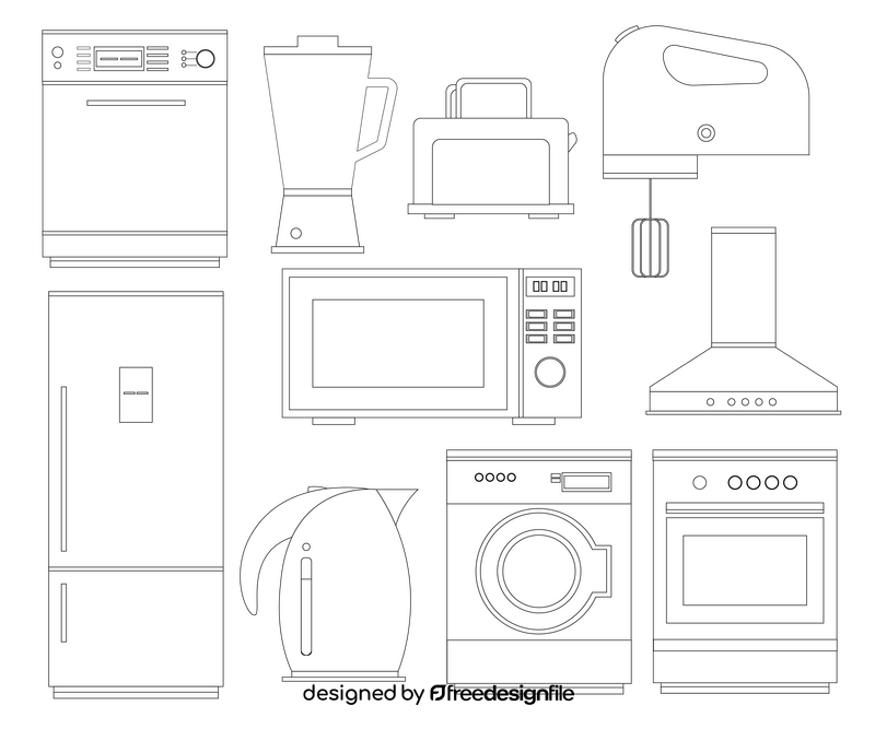 Electronic household kitchen appliances black and white vector