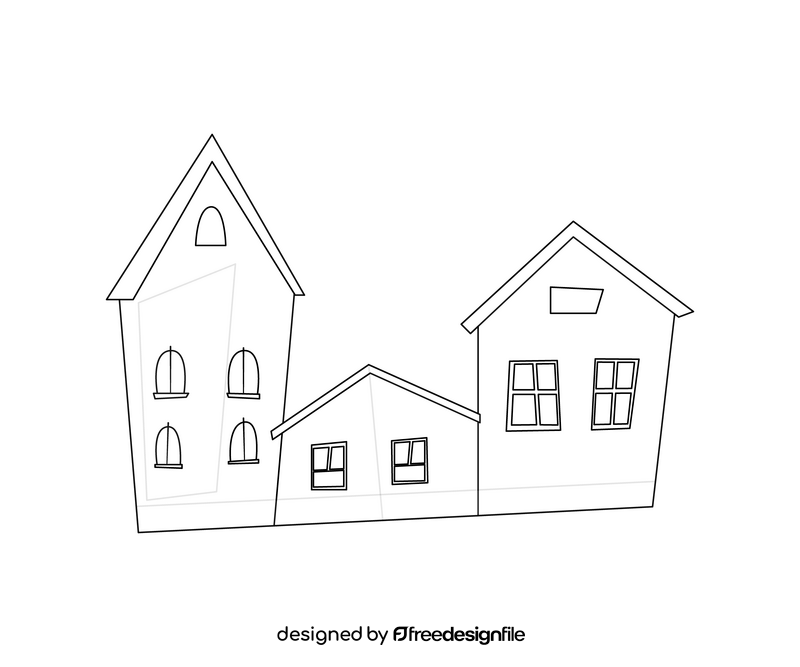 Colorful houses black and white clipart