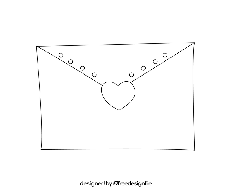 Valentine envelope with heart black and white clipart