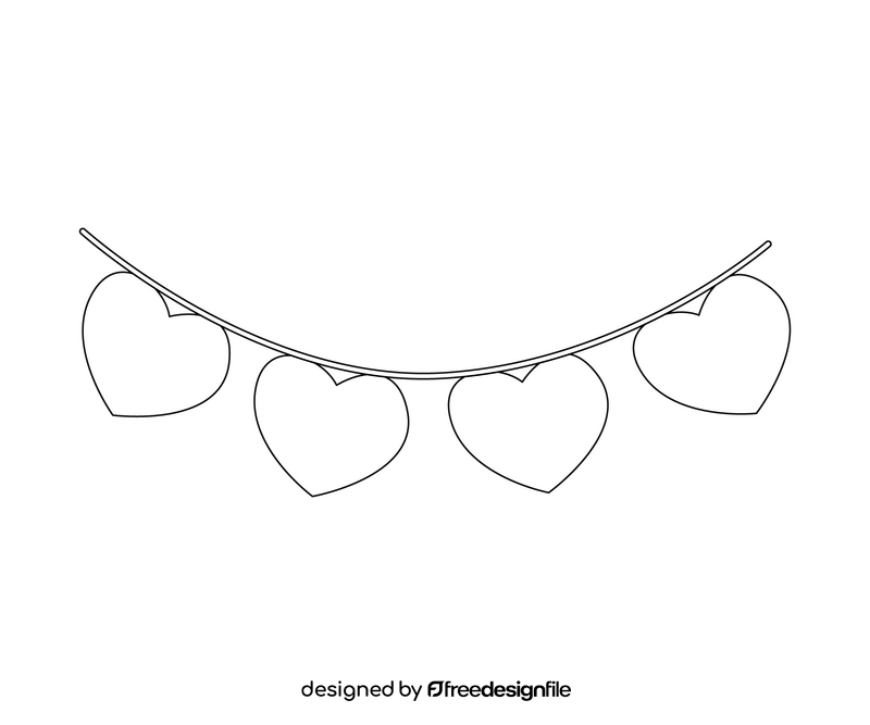 Heart garland illustration black and white clipart