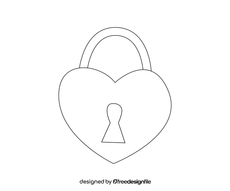 Romantic Valentine's Day pink heart lock black and white clipart
