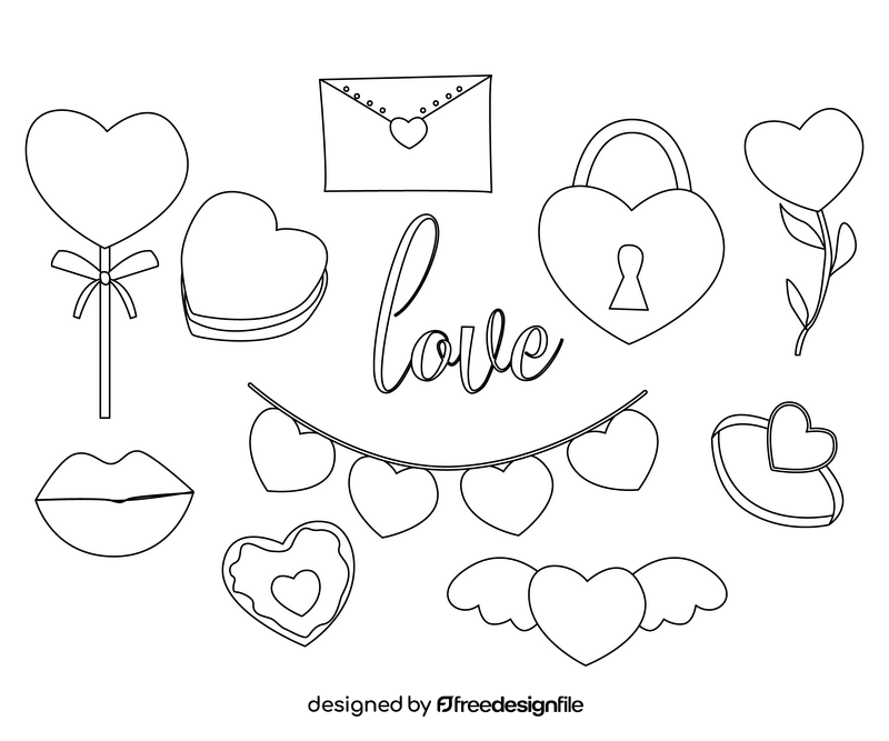 Romantic love hearts black and white vector