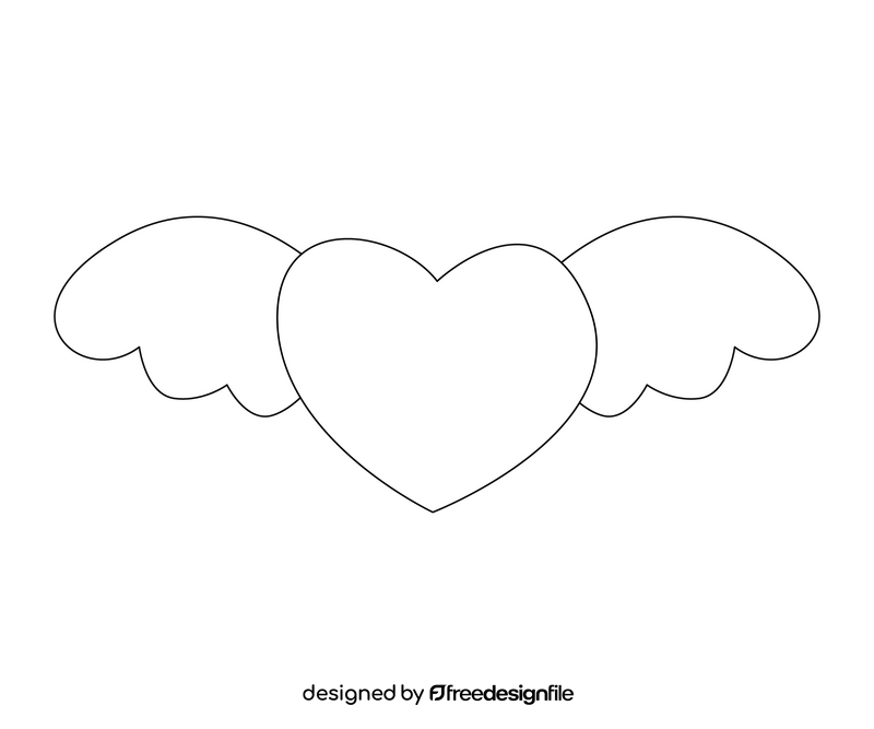 Heart with wings drawing black and white clipart