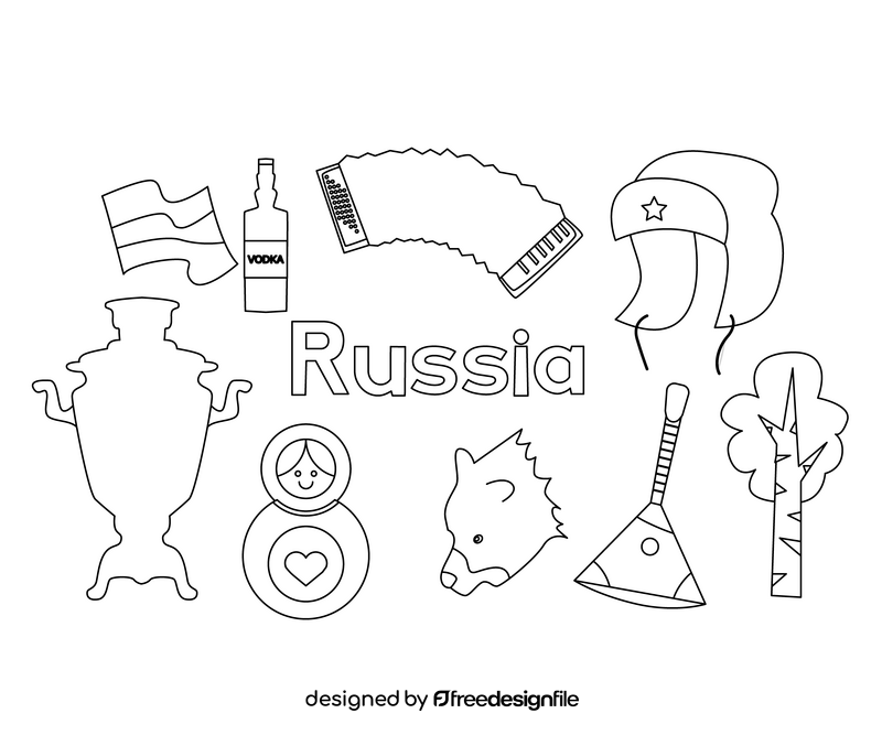 Russian culture symbols black and white vector