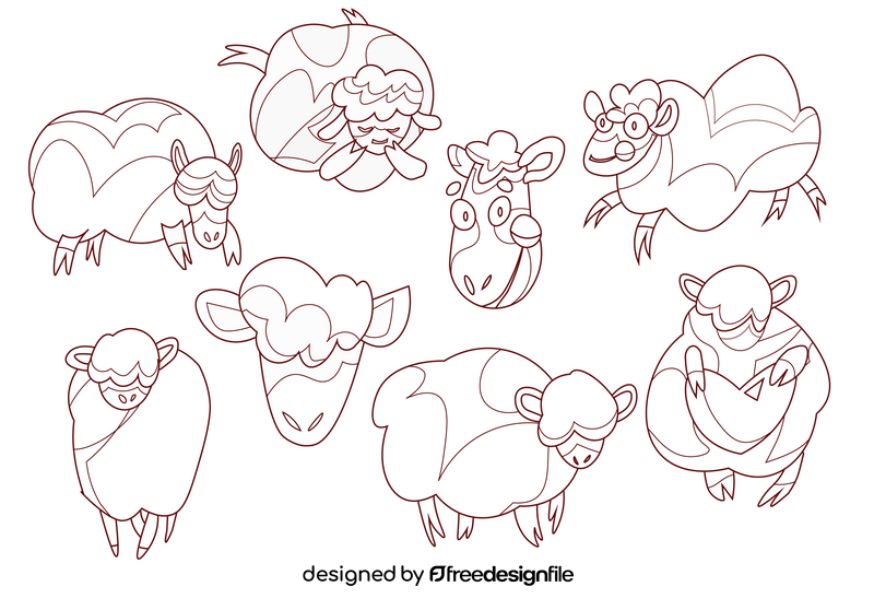 Sheep cartoon set black and white vector