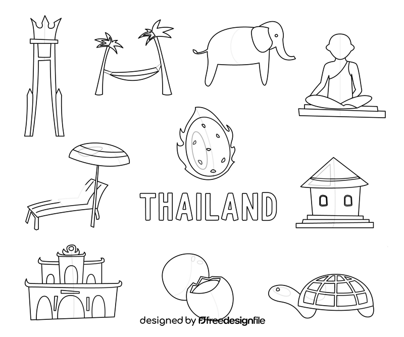 Thailand travel symbols black and white vector