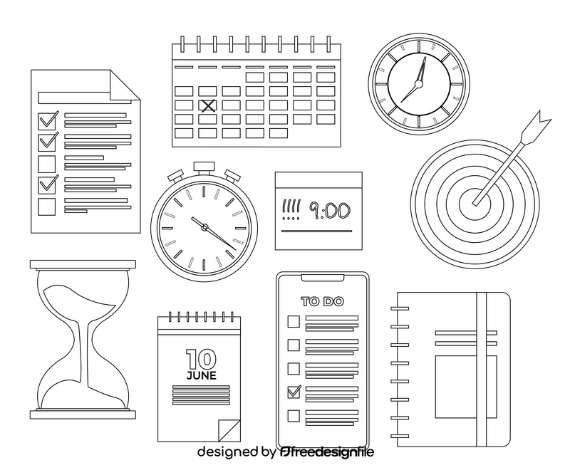 Time management black and white vector