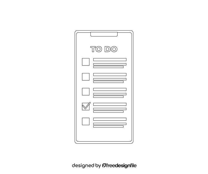 Smartphone with to do list black and white clipart