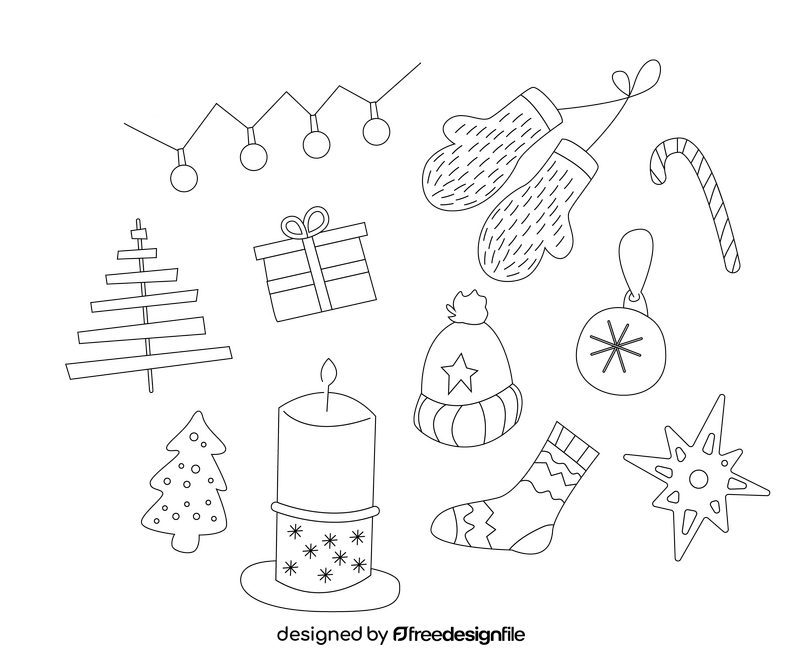 Winter Elements Black And White Vector Free Download