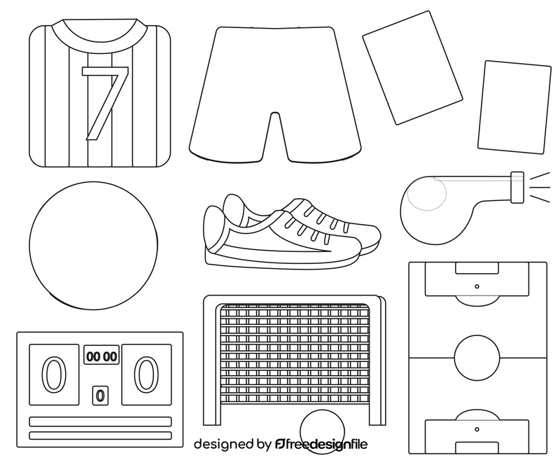 Soccer icons, set of football elements black and white vector