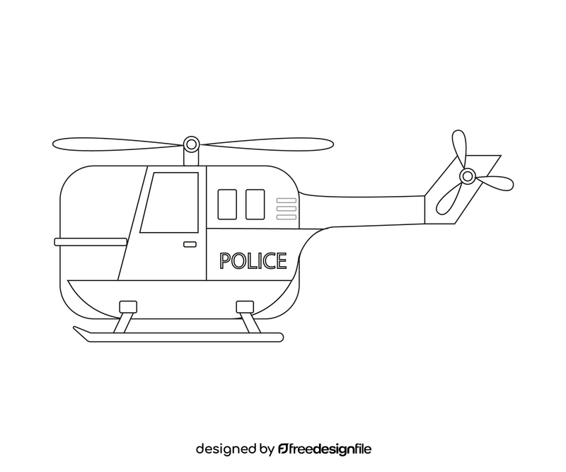 Cartoon police helicopter black and white clipart
