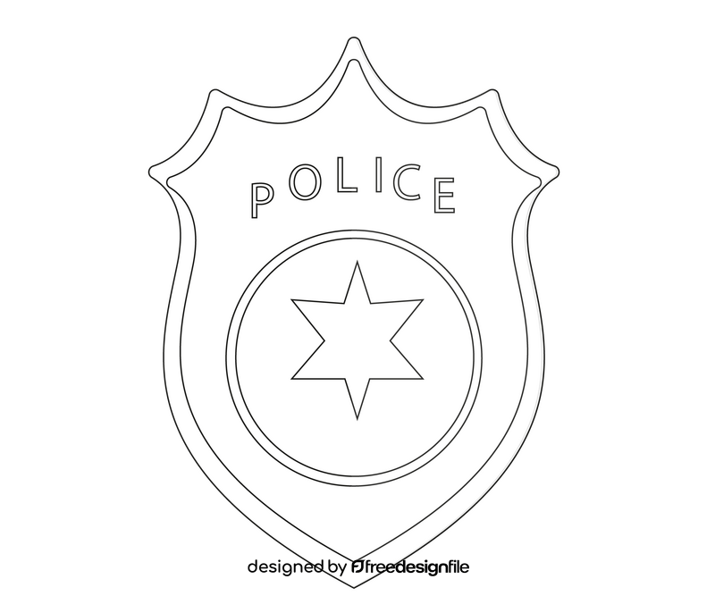 Cartoon police badge black and white clipart