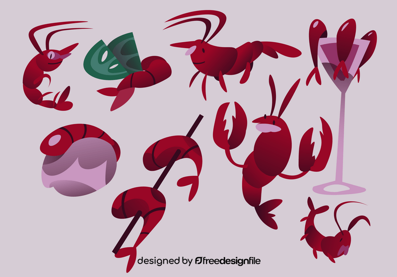 Shrimp cartoon set vector